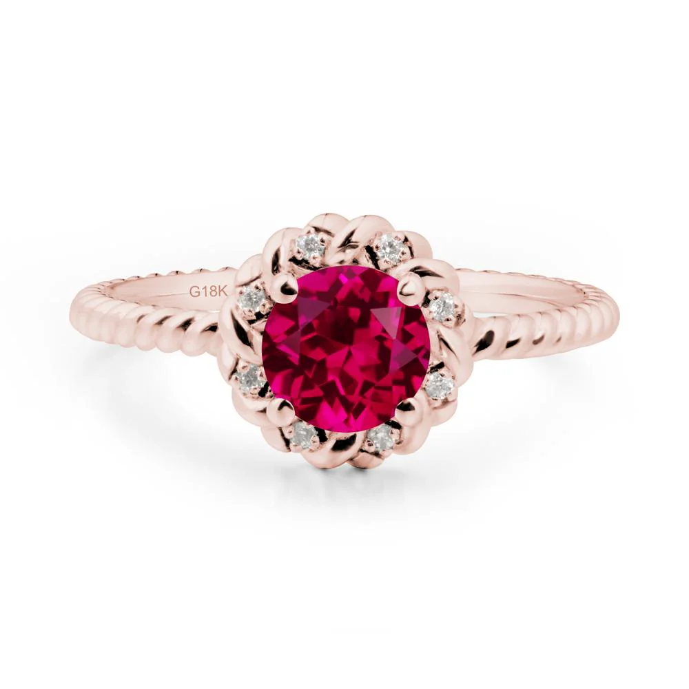 Round Ruby Twisted Halo Ring - Image 8