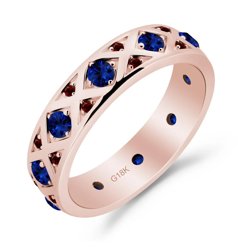 Round Sapphire and Garnet and Garnet Statement Ring - Image 2