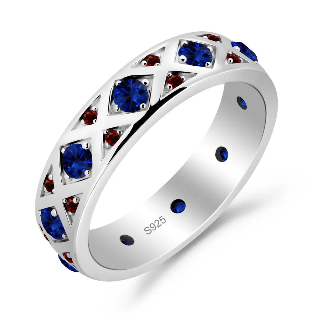 Round Sapphire and Garnet and Garnet Statement Ring - Image 4