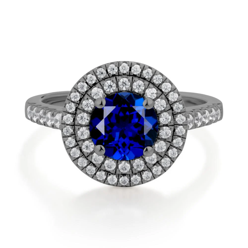 Round Sapphire Double Halo Engagement Ring - Image 5