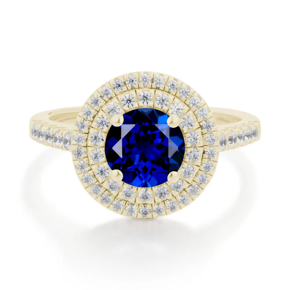 Round Sapphire Double Halo Engagement Ring - Image 6