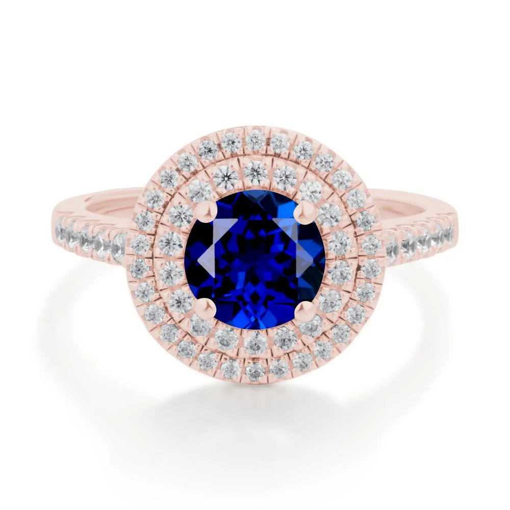 Round Sapphire Double Halo Engagement Ring - Image 8