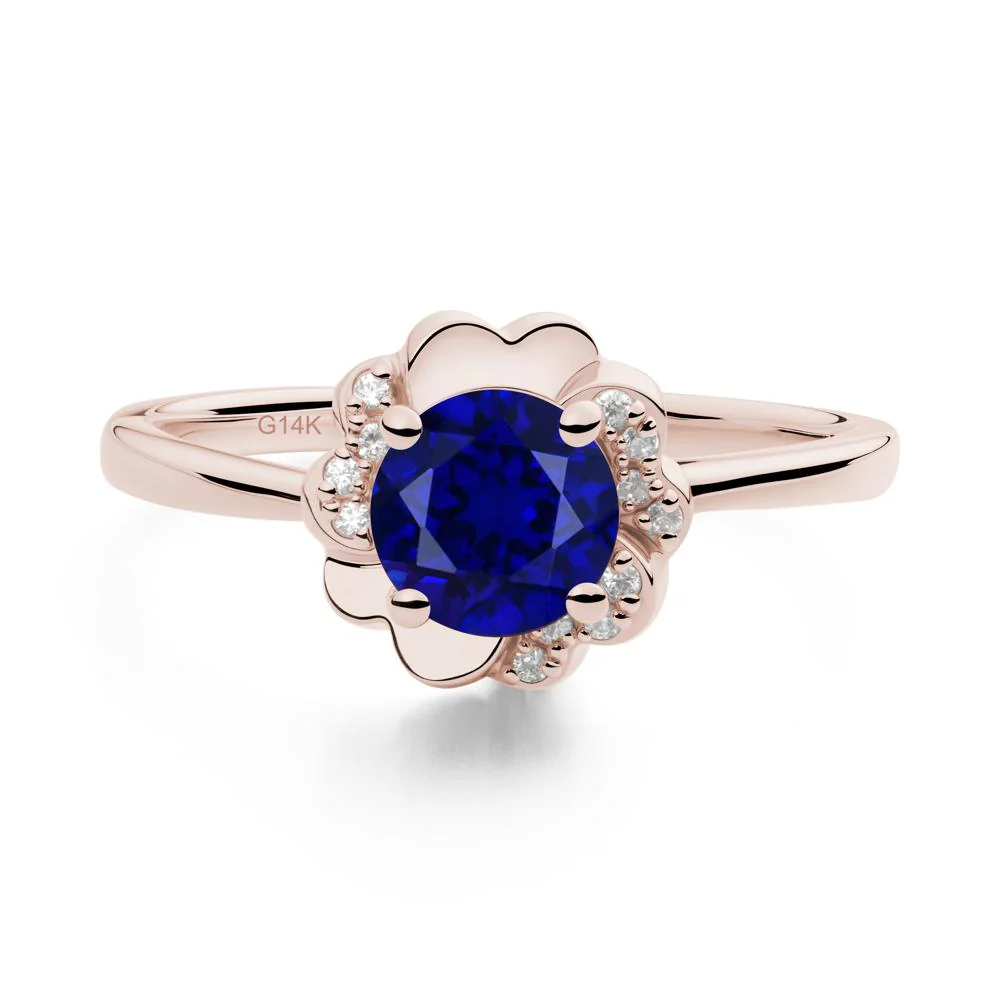Round Sapphire Floral Engagement Ring