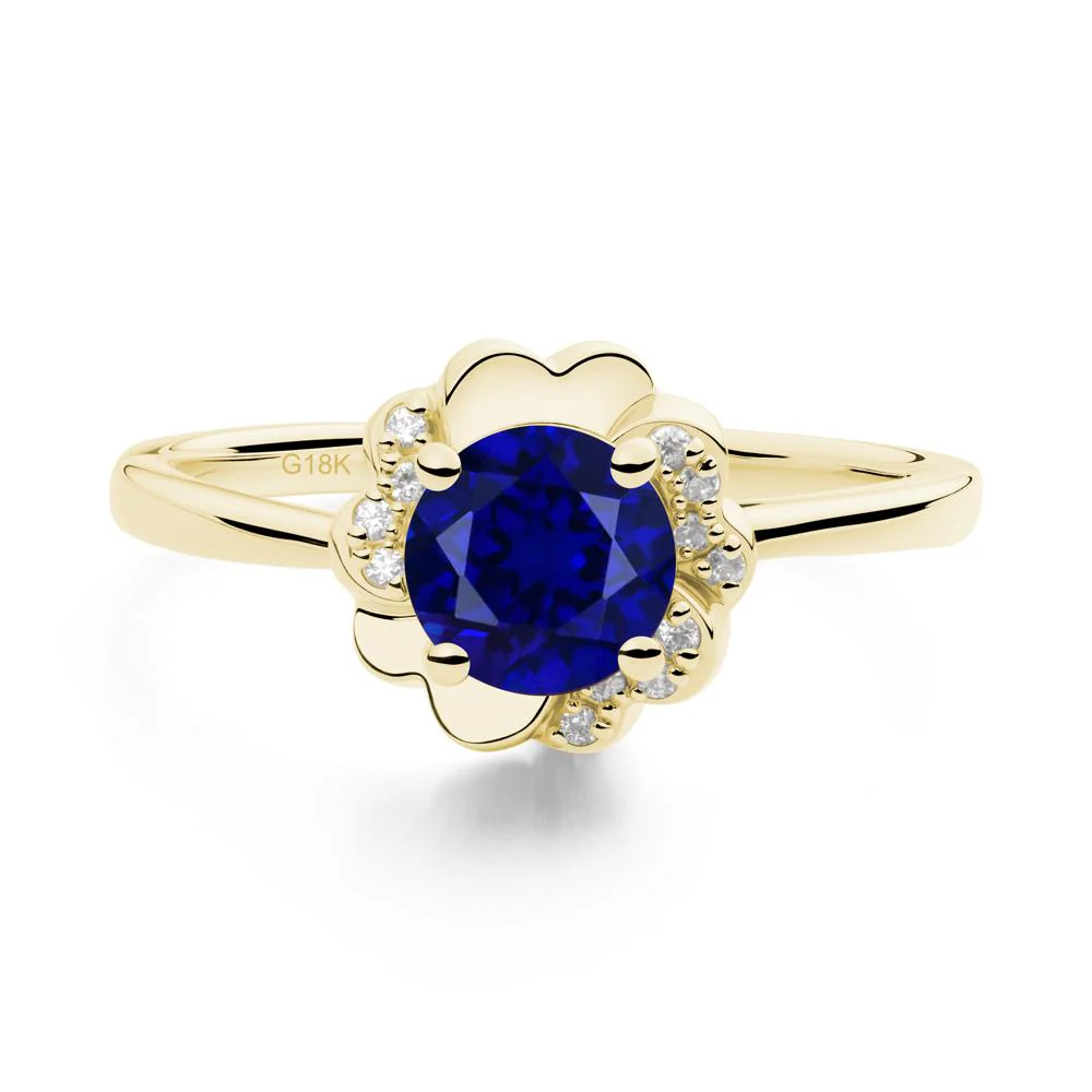 Round Sapphire Floral Engagement Ring - Image 2