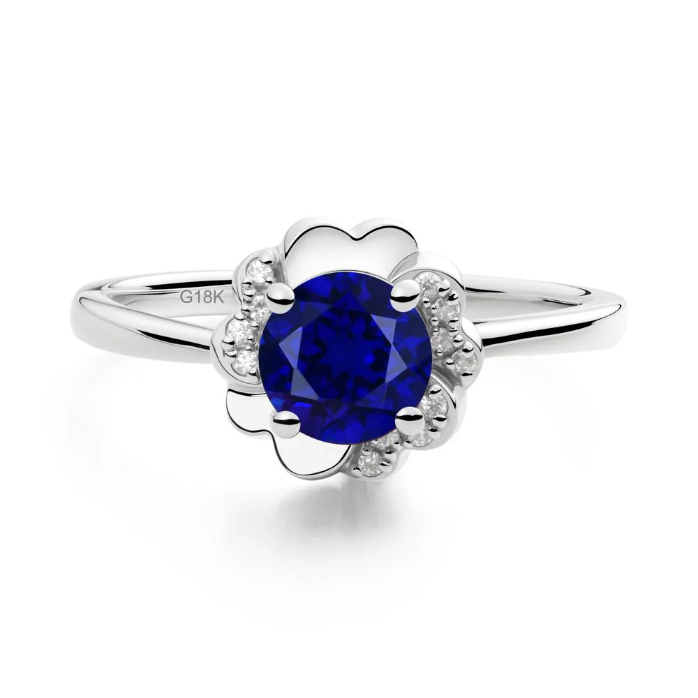 Round Sapphire Floral Engagement Ring - Image 5
