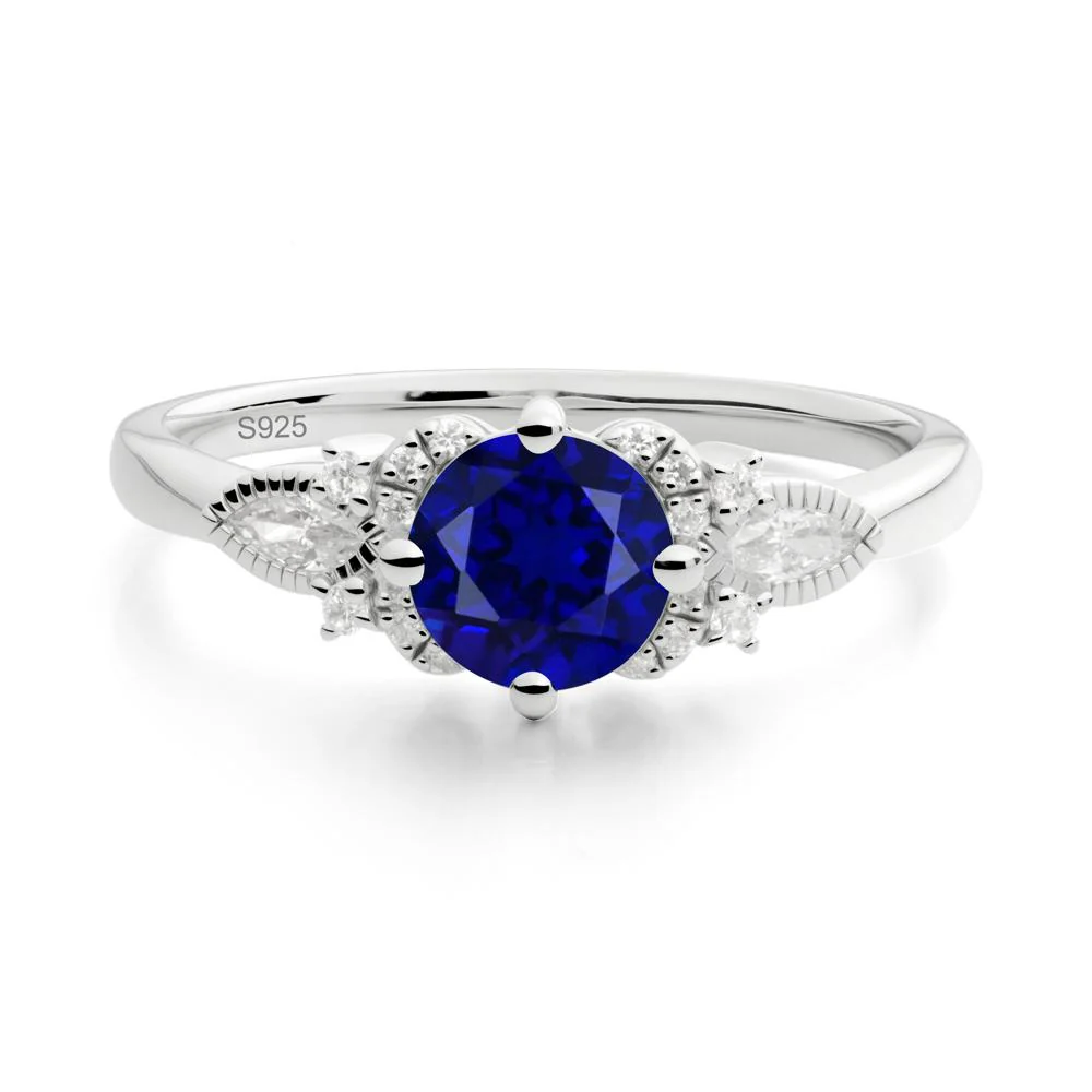 Round Sapphire Floral Statement Ring - Image 8