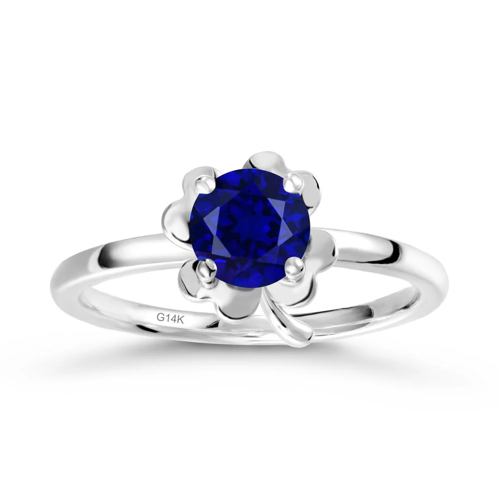 Round Sapphire Four Leaf Clover Ring - Image 3