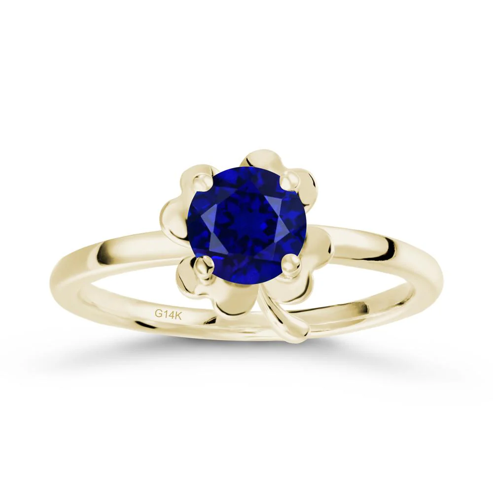 Round Sapphire Four Leaf Clover Ring - Image 4