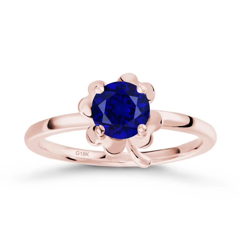 Round Sapphire Four Leaf Clover Ring - Image 5
