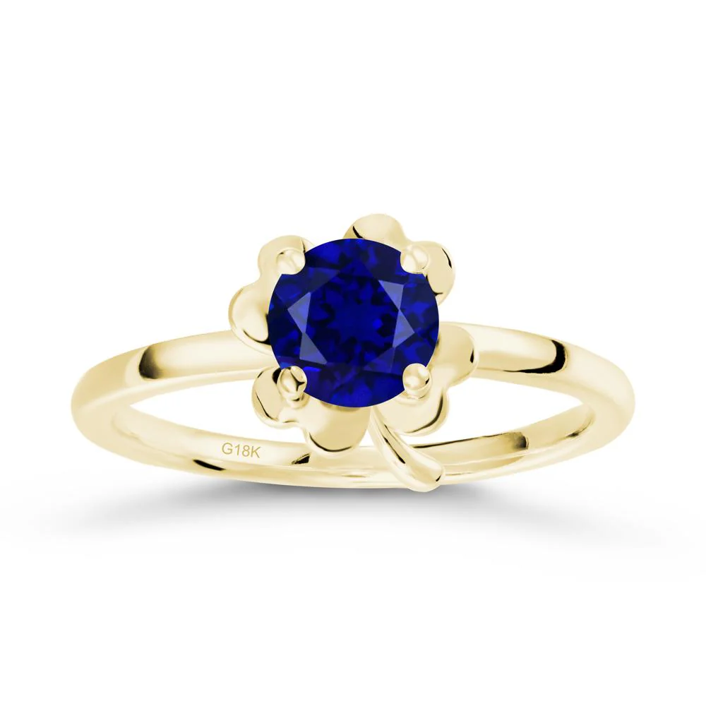 Round Sapphire Four Leaf Clover Ring - Image 7