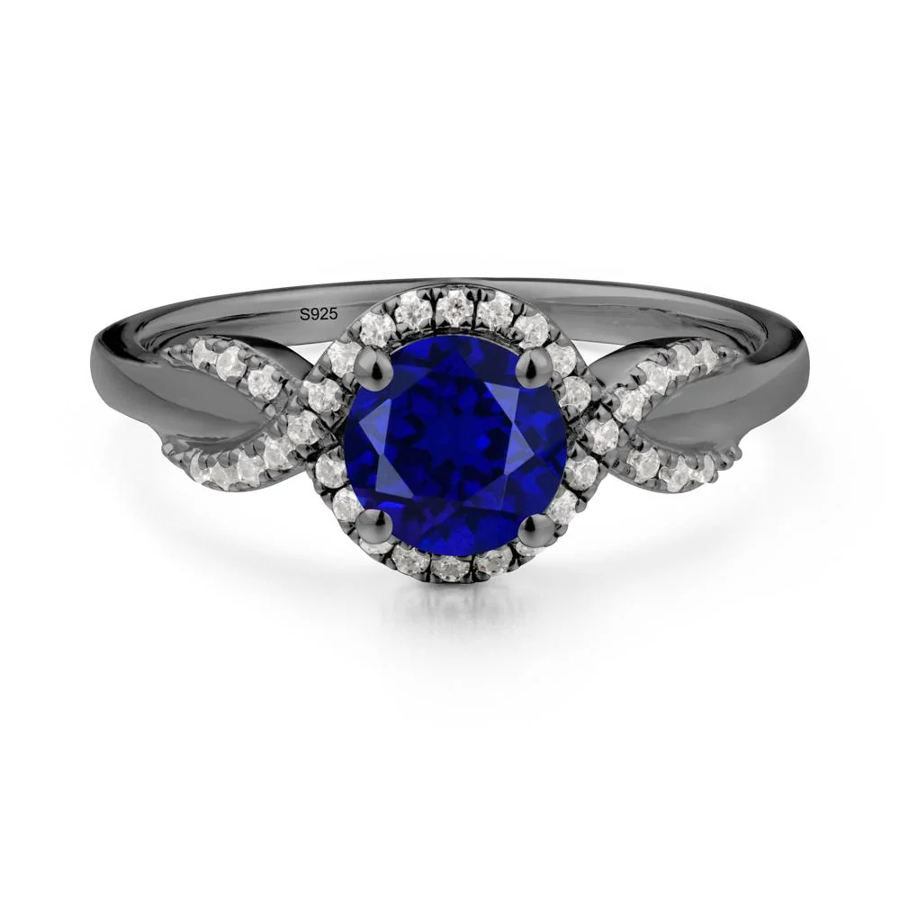 Round Sapphire Halo Twist Ring