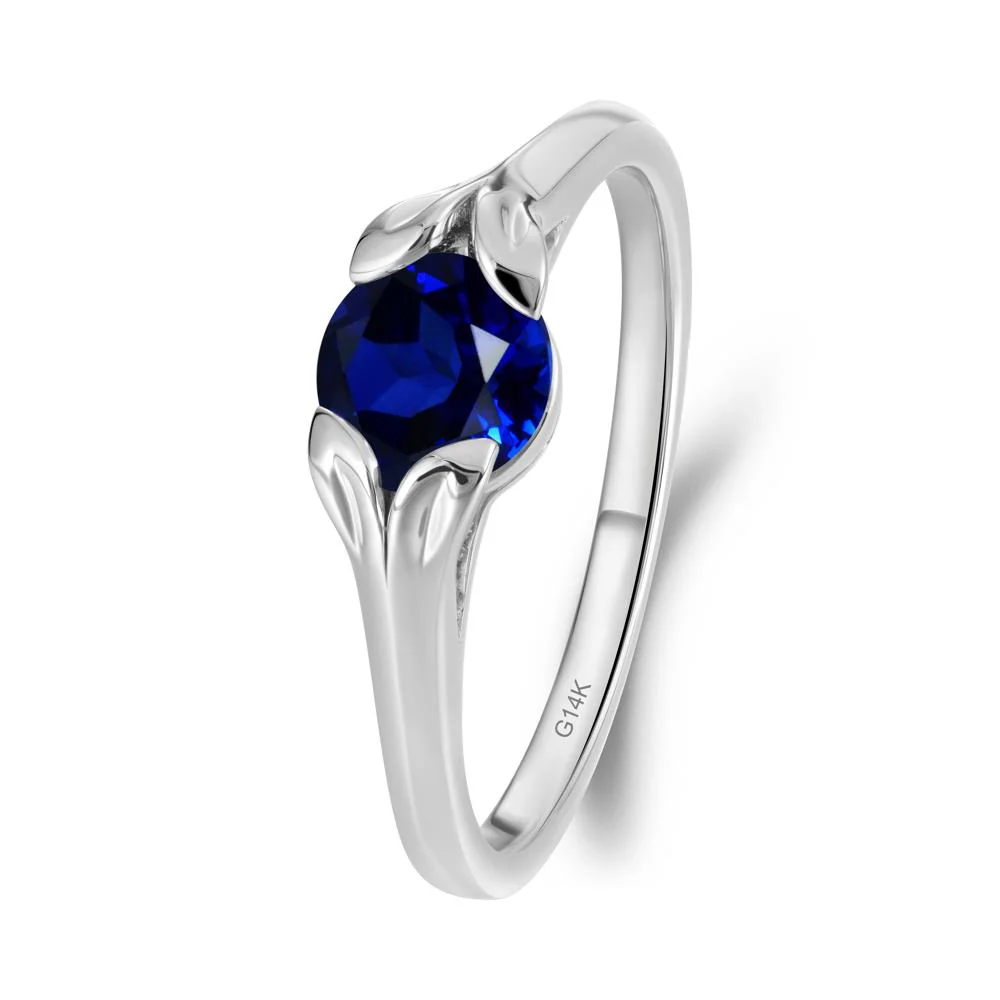 Round Sapphire Leaf Ring - Image 2