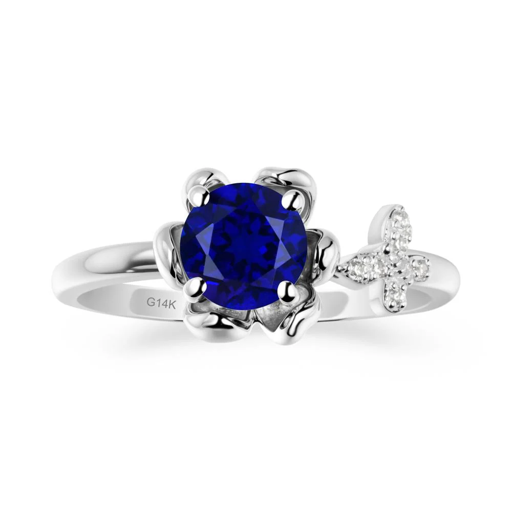 Round Sapphire Petal Promise Ring - Image 3