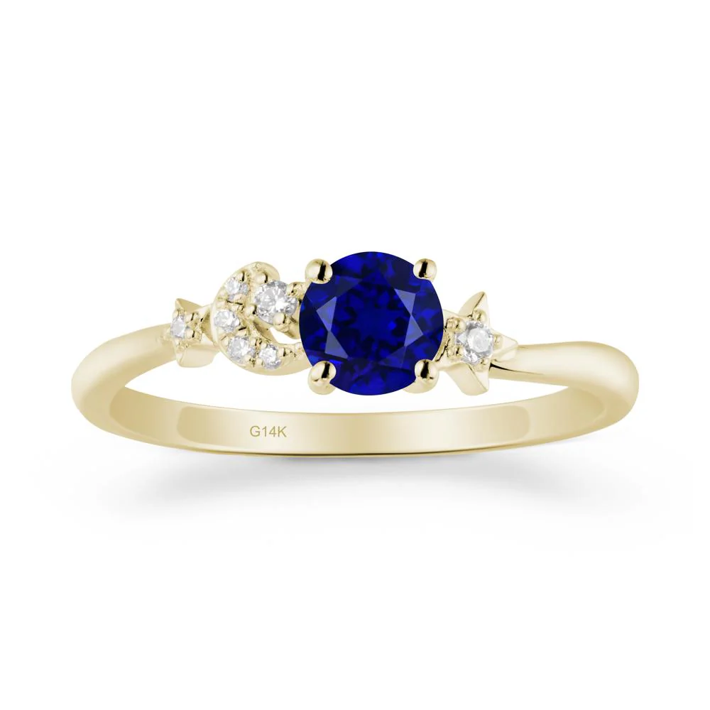Round Sapphire Ring with Moon and Pentacle