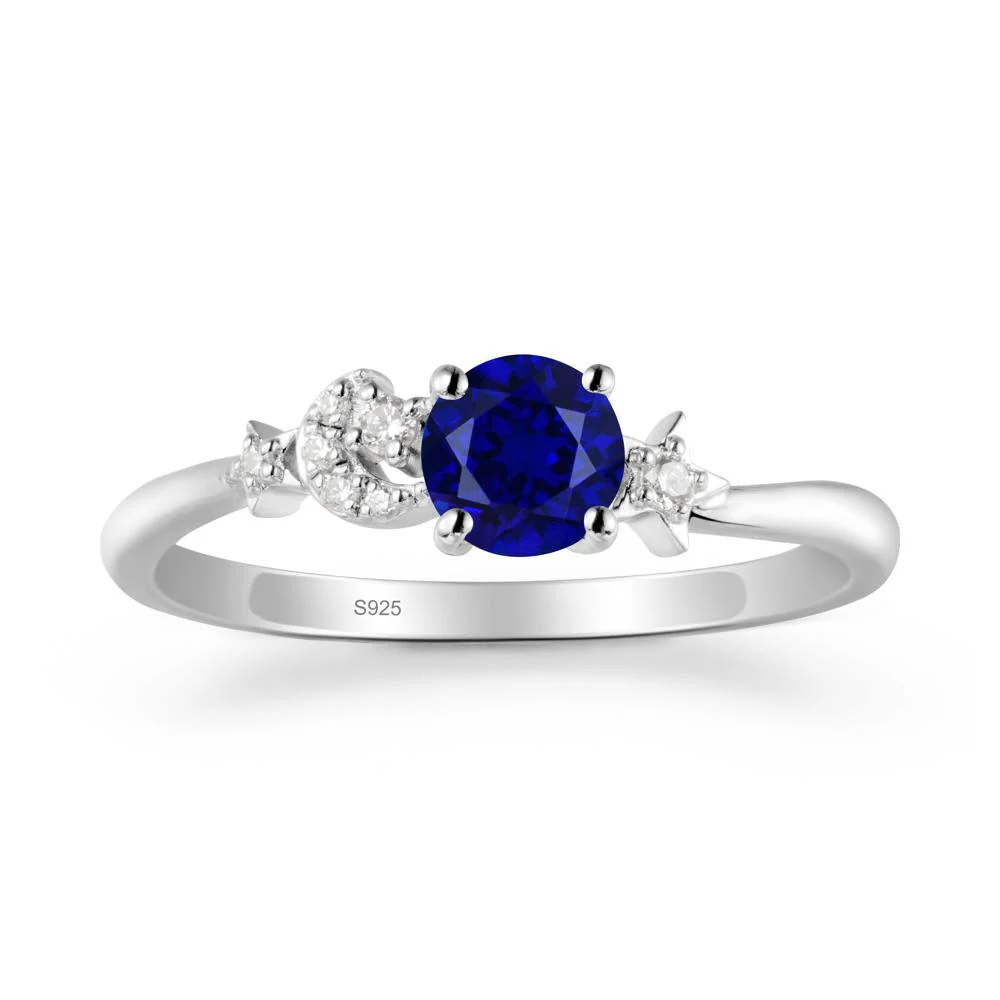 Round Sapphire Ring with Moon and Pentacle - Image 9