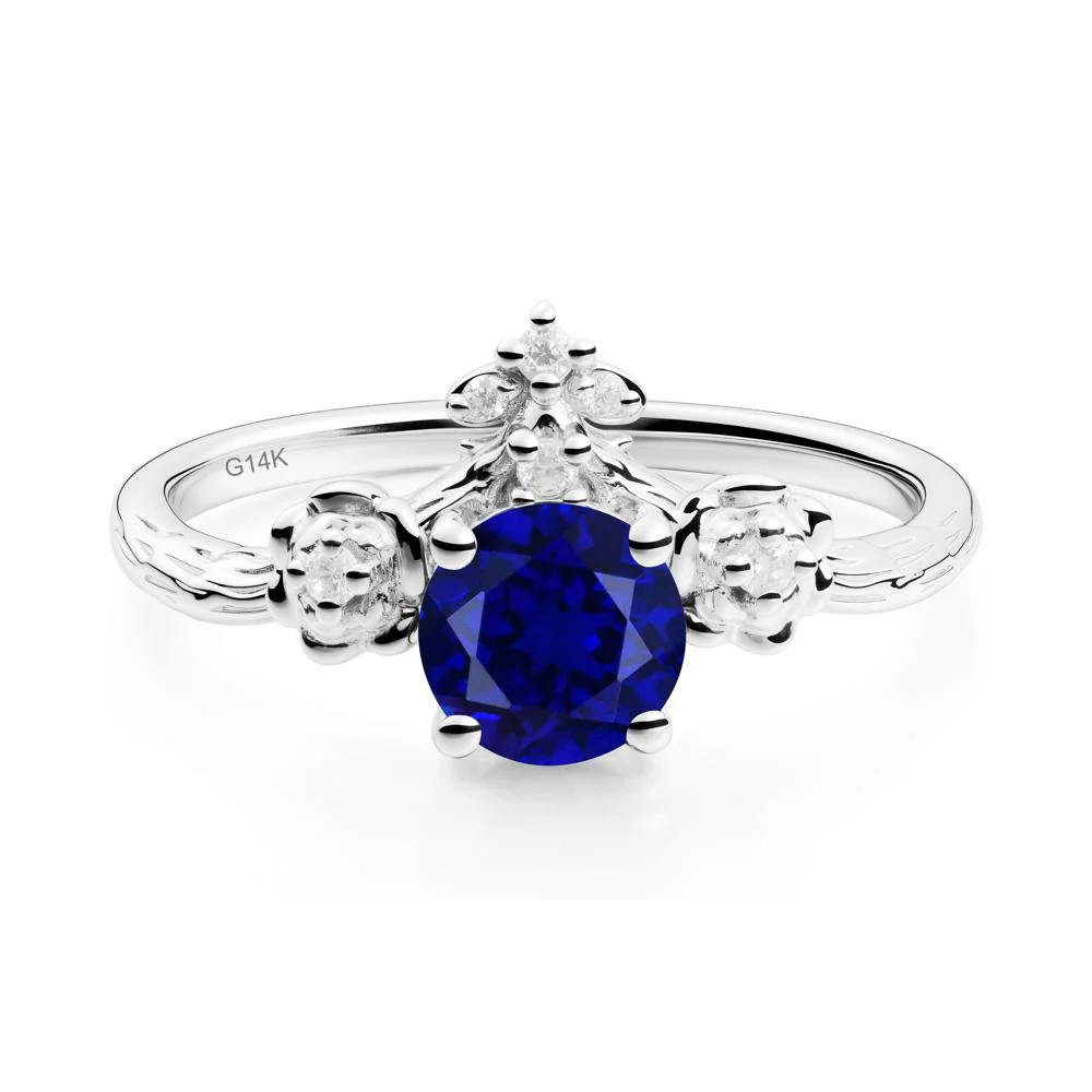 Round Sapphire Rose Ring with Wood Grain