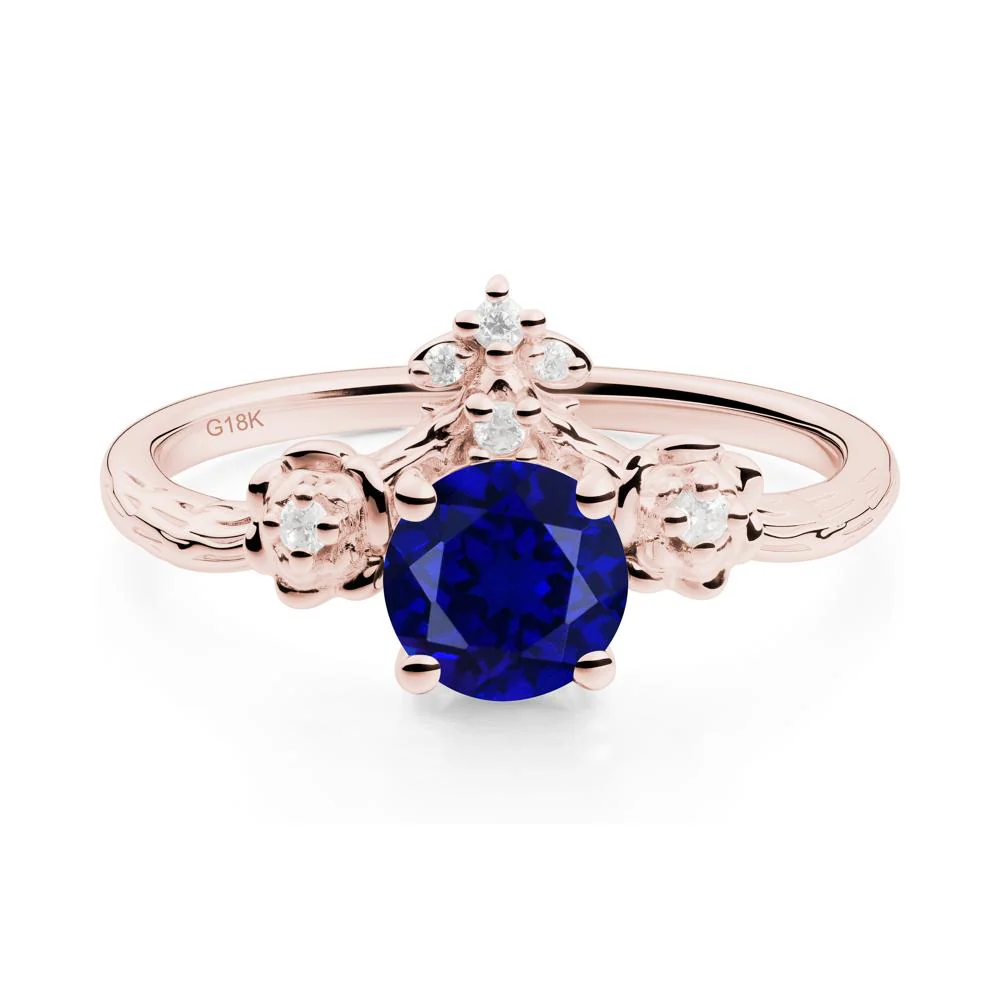Round Sapphire Rose Ring with Wood Grain - Image 4