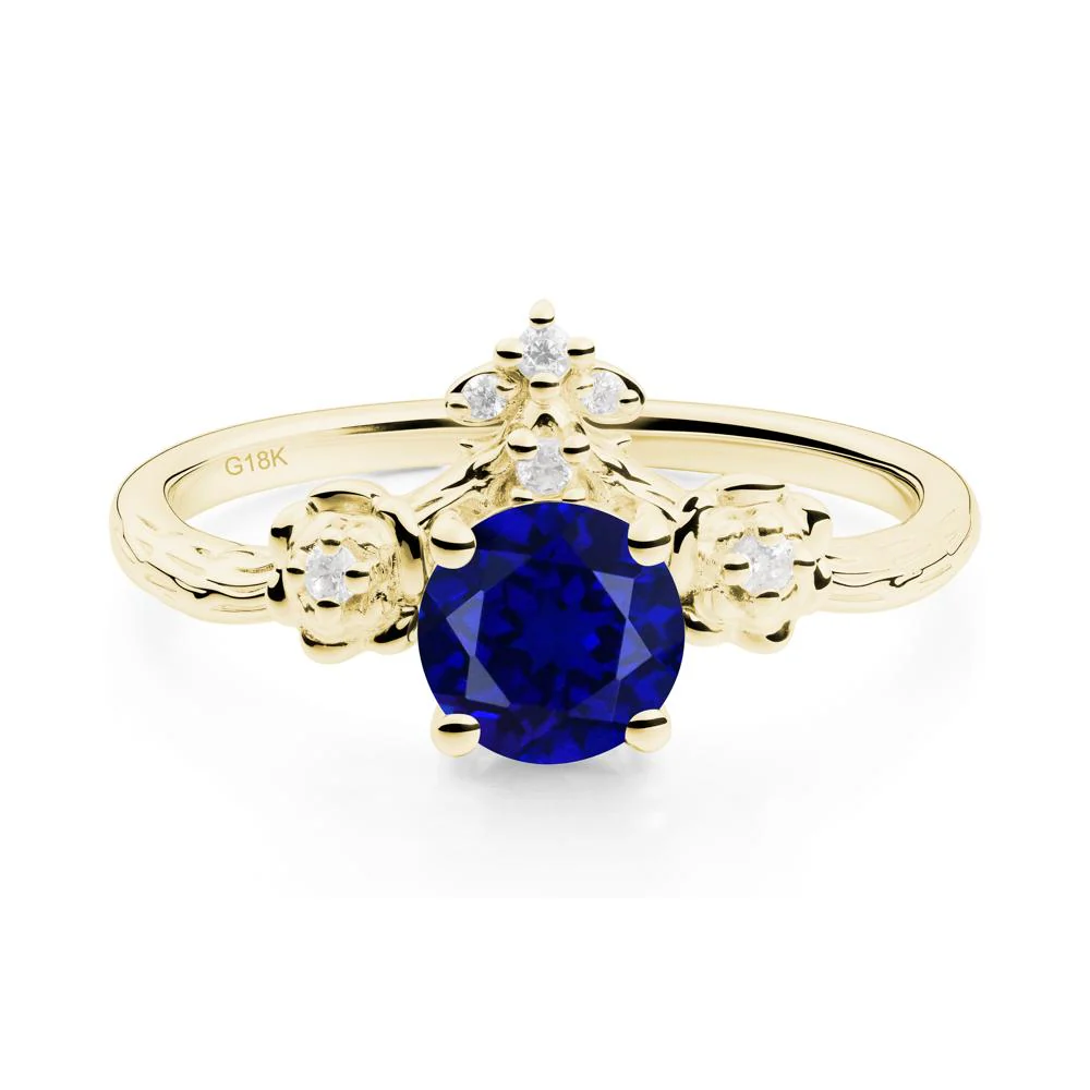 Round Sapphire Rose Ring with Wood Grain - Image 6