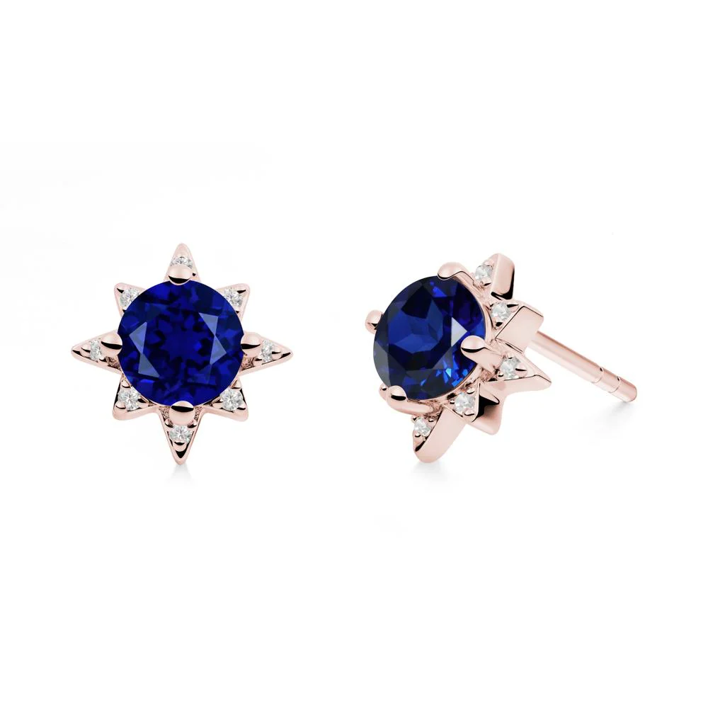 Round Sapphire Sunburst Earrings - Image 4