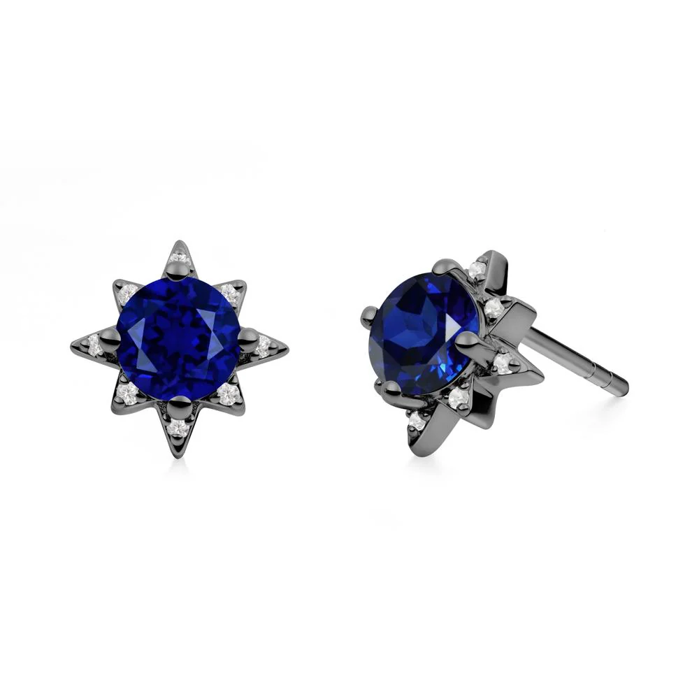 Round Sapphire Sunburst Earrings - Image 9