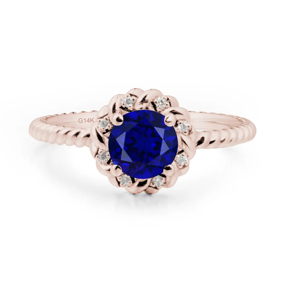Round Sapphire Twisted Halo Ring - Image 6