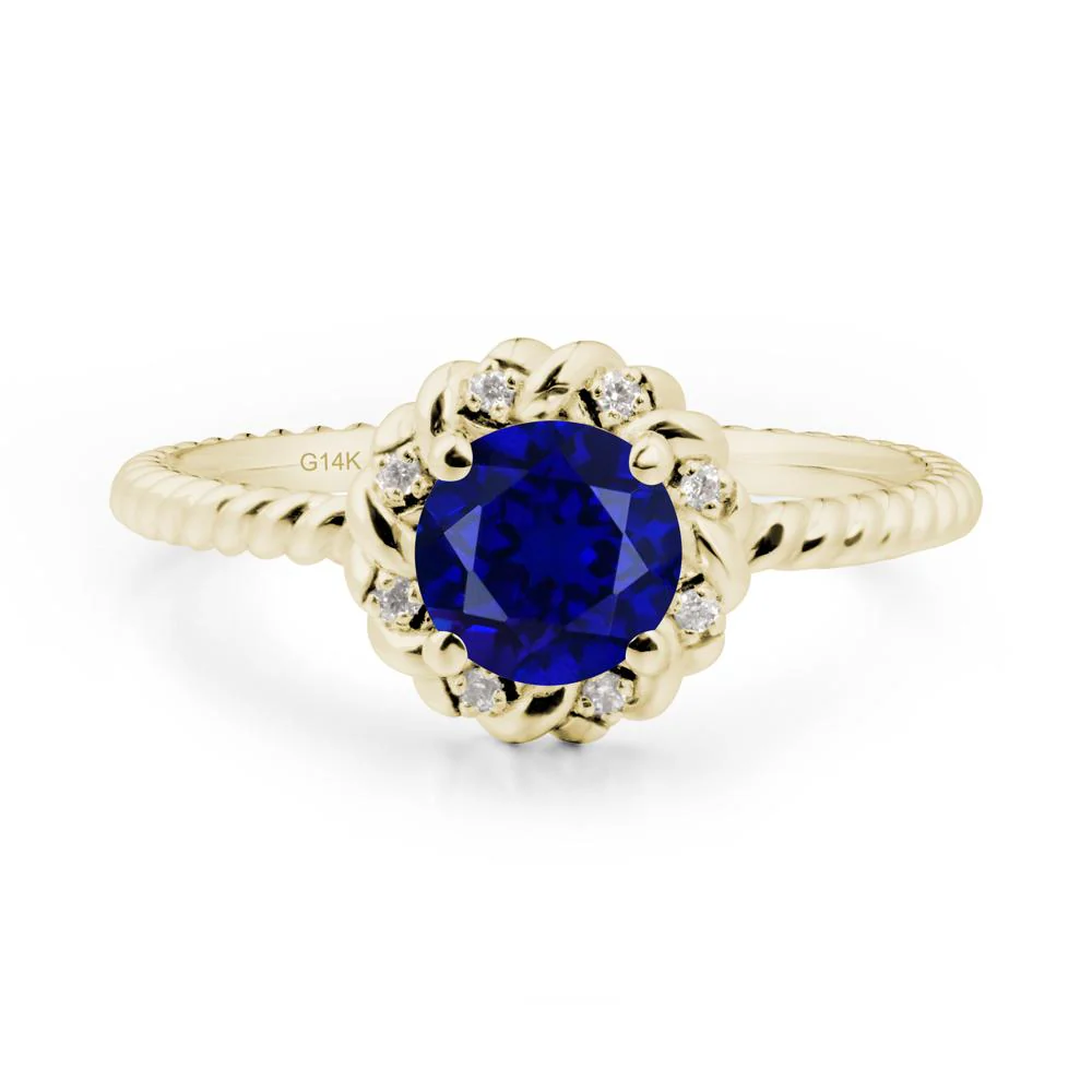 Round Sapphire Twisted Halo Ring - Image 8