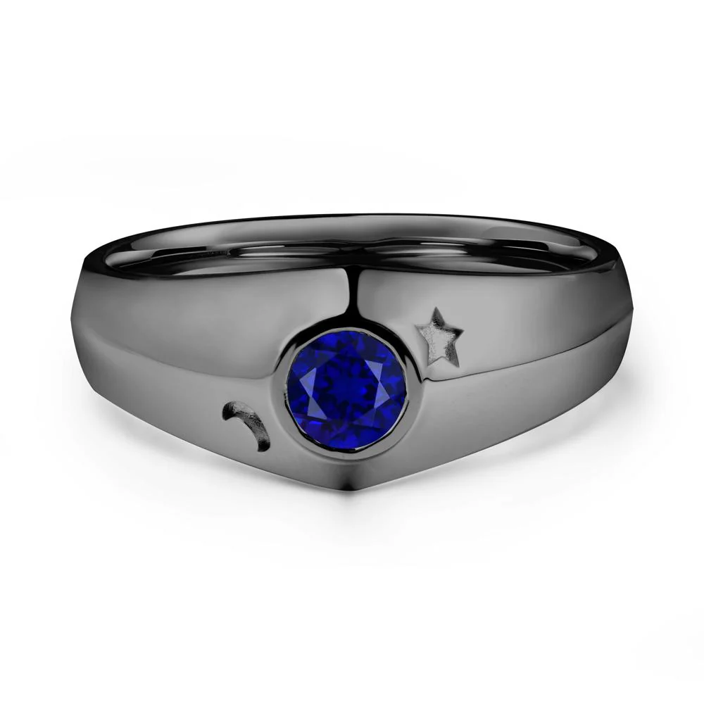 Round Sapphire Wide Band Ring