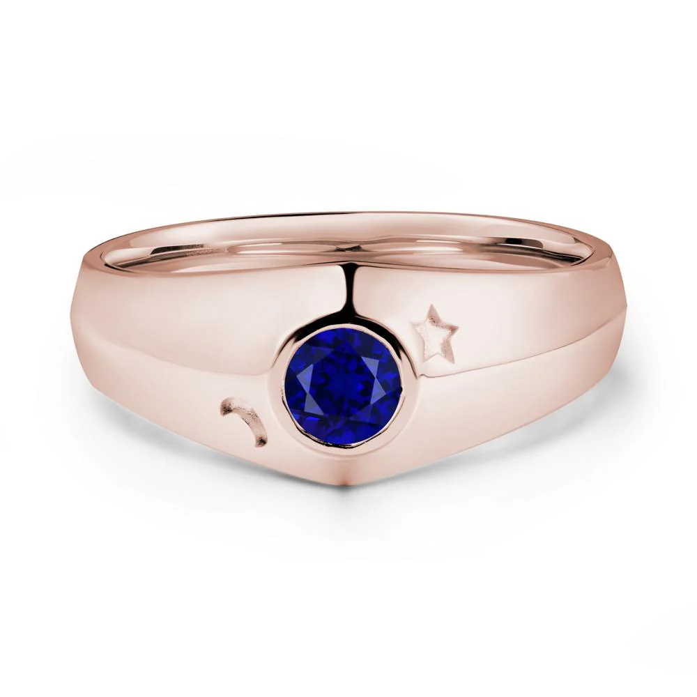 Round Sapphire Wide Band Ring - Image 2