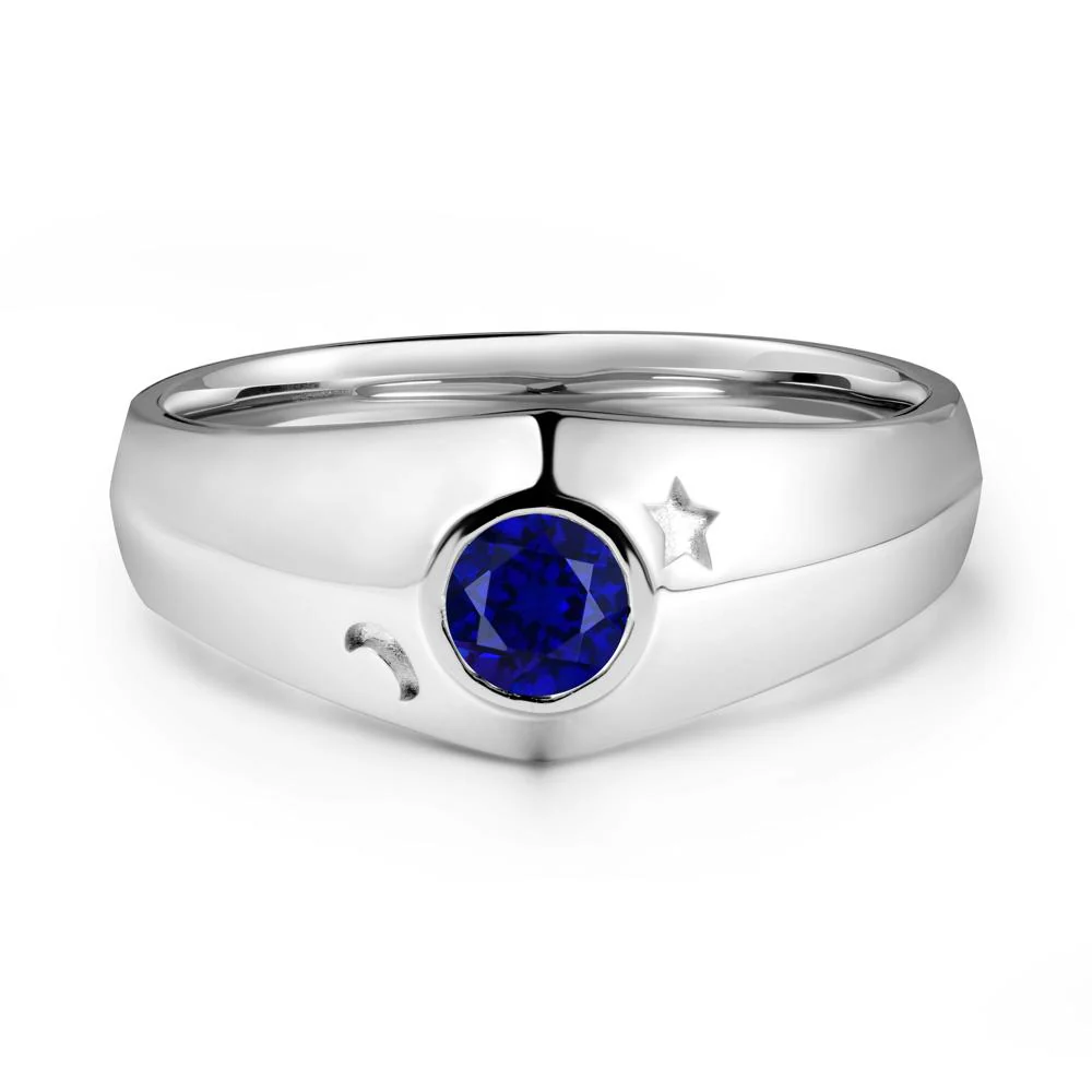 Round Sapphire Wide Band Ring - Image 3