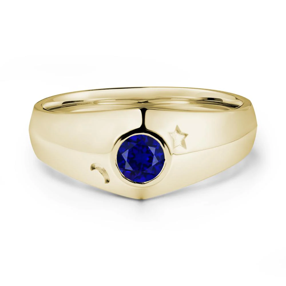 Round Sapphire Wide Band Ring - Image 4