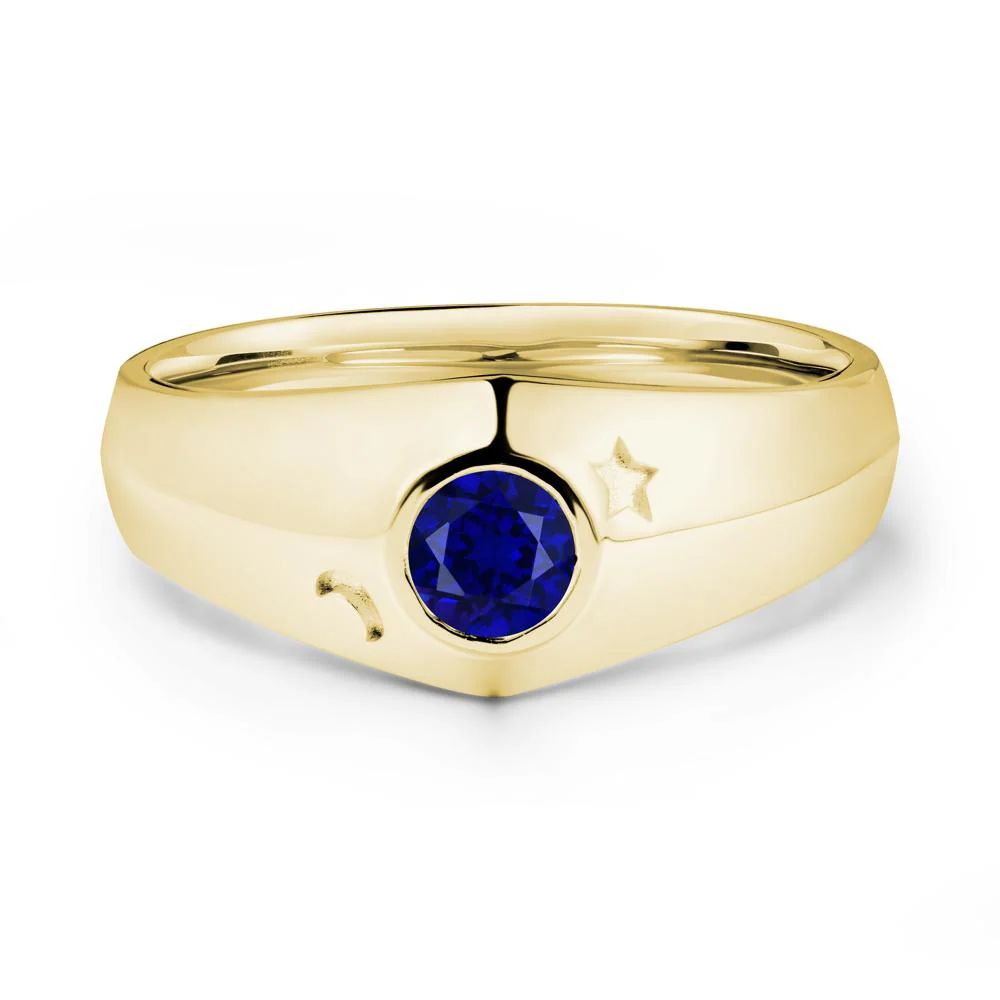 Round Sapphire Wide Band Ring - Image 7
