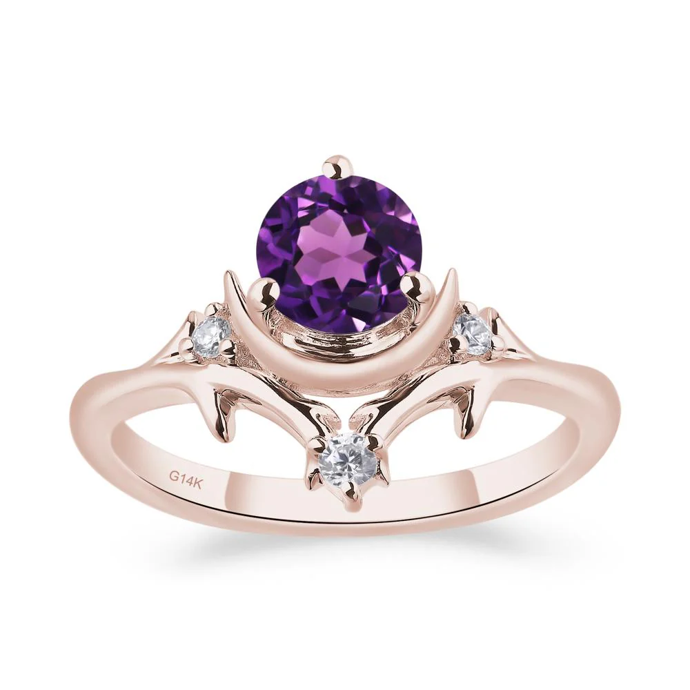 Amethyst Ring with Moon and Star