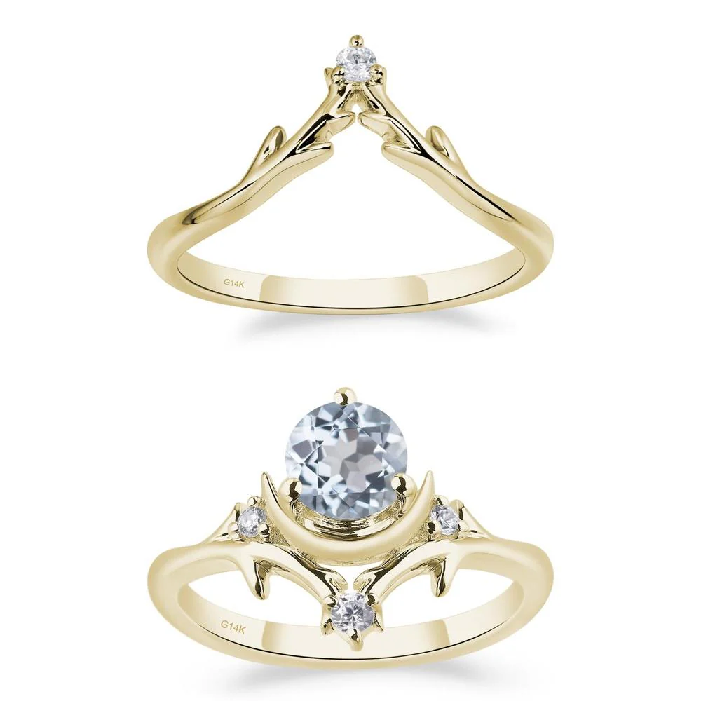 Aquamarine Crescent Moon and Star Ring - Image 15
