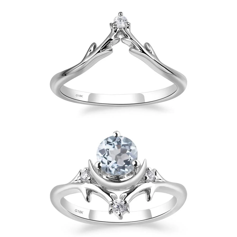 Aquamarine Crescent Moon and Star Ring - Image 19