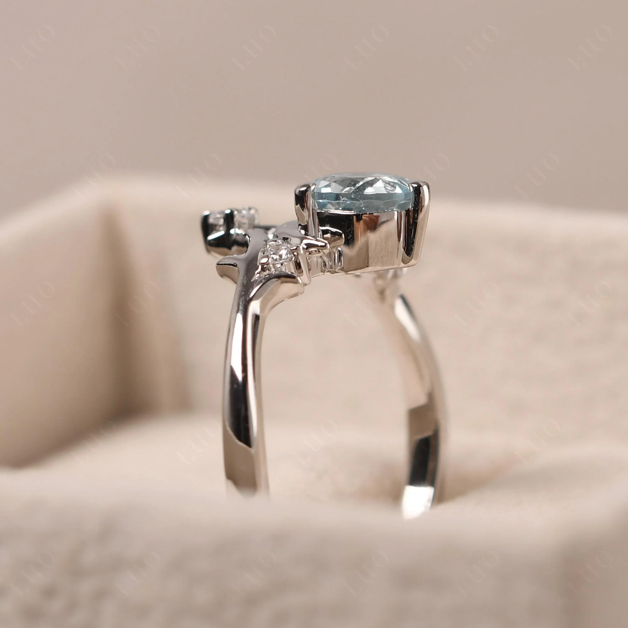 Aquamarine Crescent Moon and Star Ring - Image 32