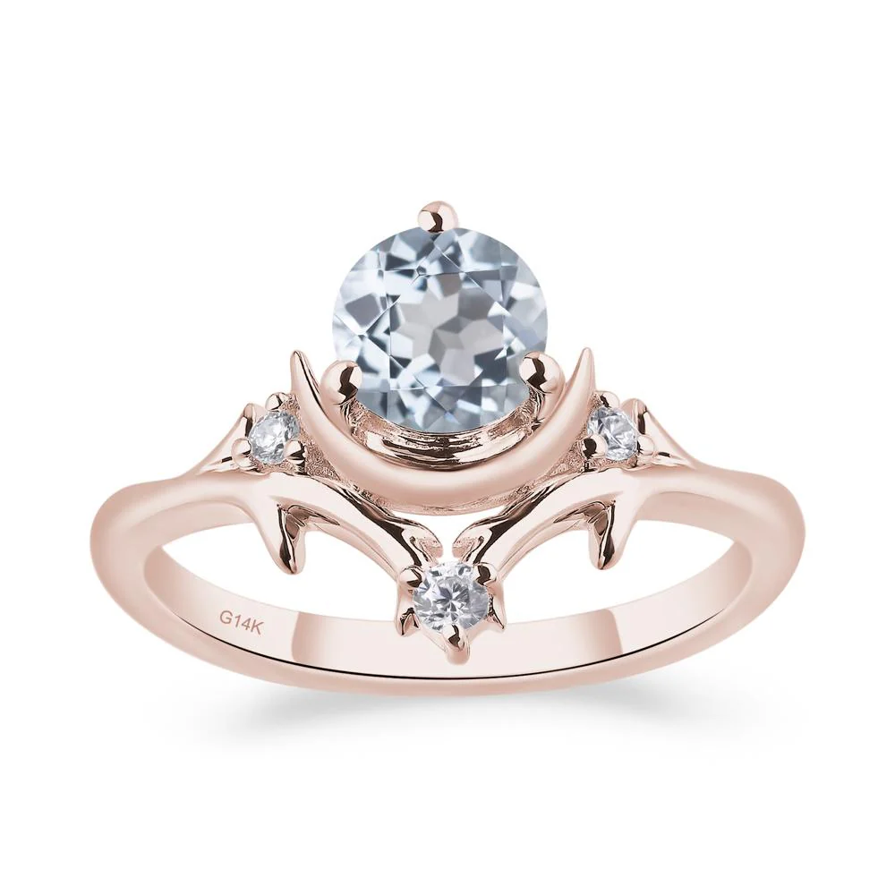 Aquamarine Crescent Moon and Star Ring - Image 5