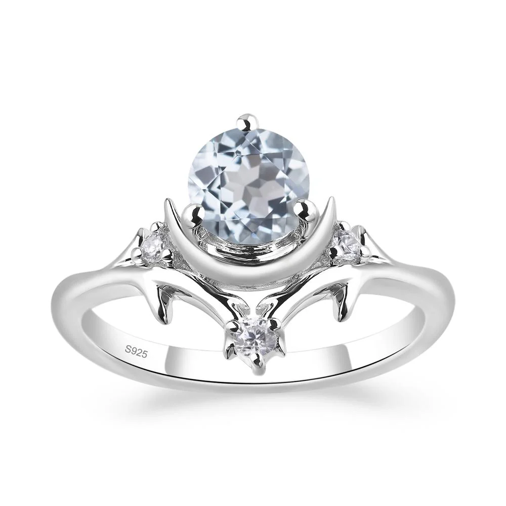 Aquamarine Crescent Moon and Star Ring - Image 7