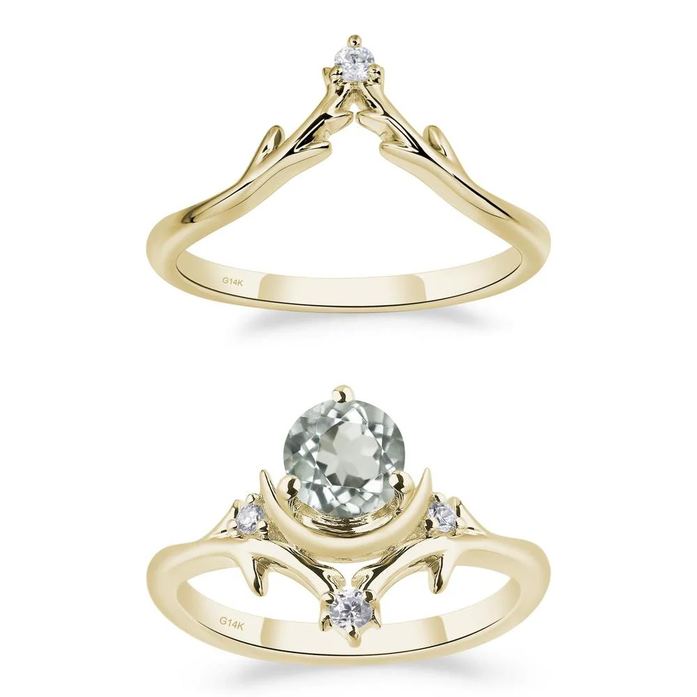 Green Amethyst Crescent Moon and Star Ring - Image 15