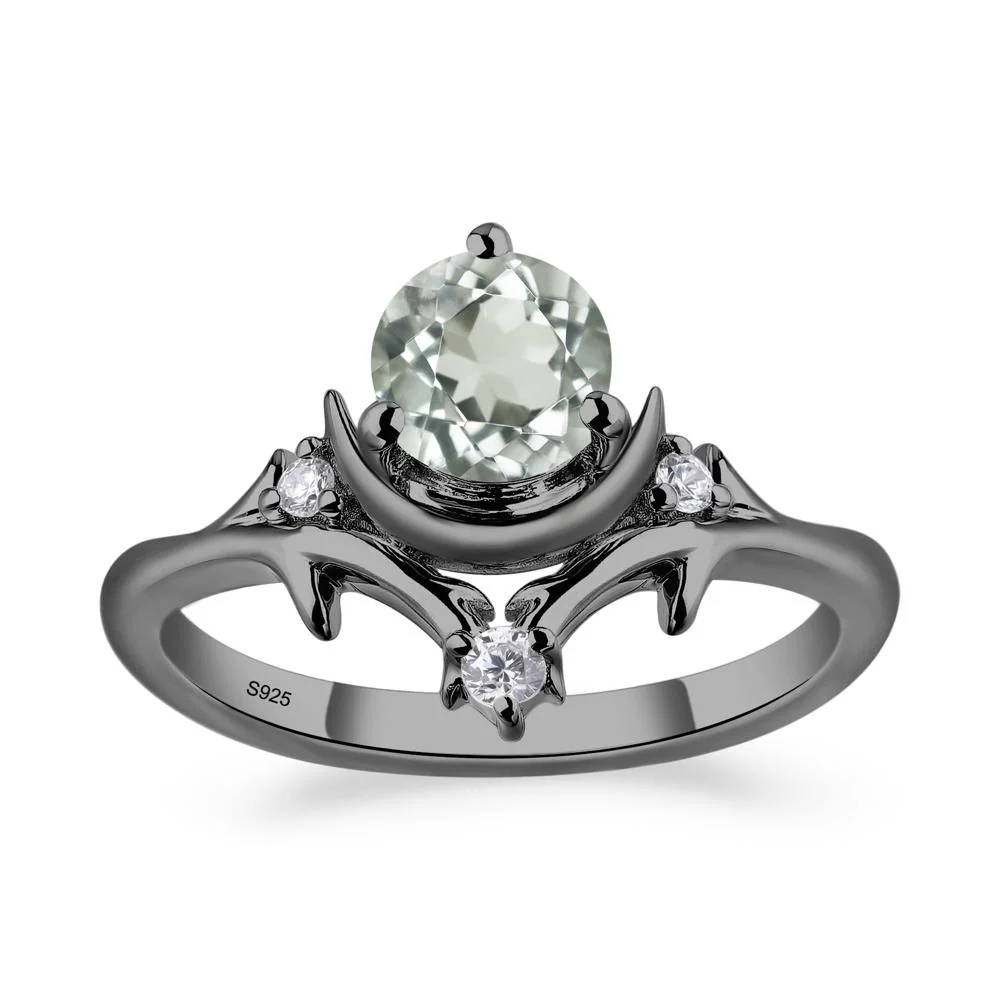 Green Amethyst Crescent Moon and Star Ring - Image 2