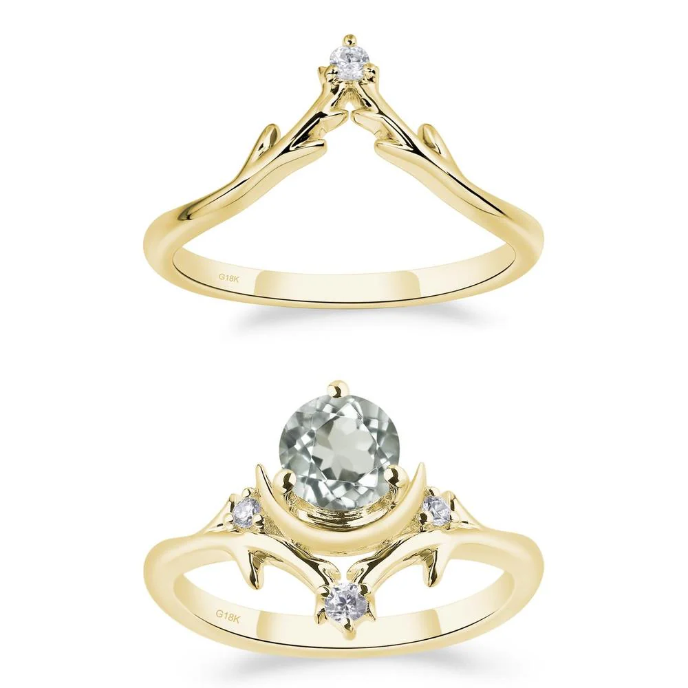 Green Amethyst Crescent Moon and Star Ring - Image 21