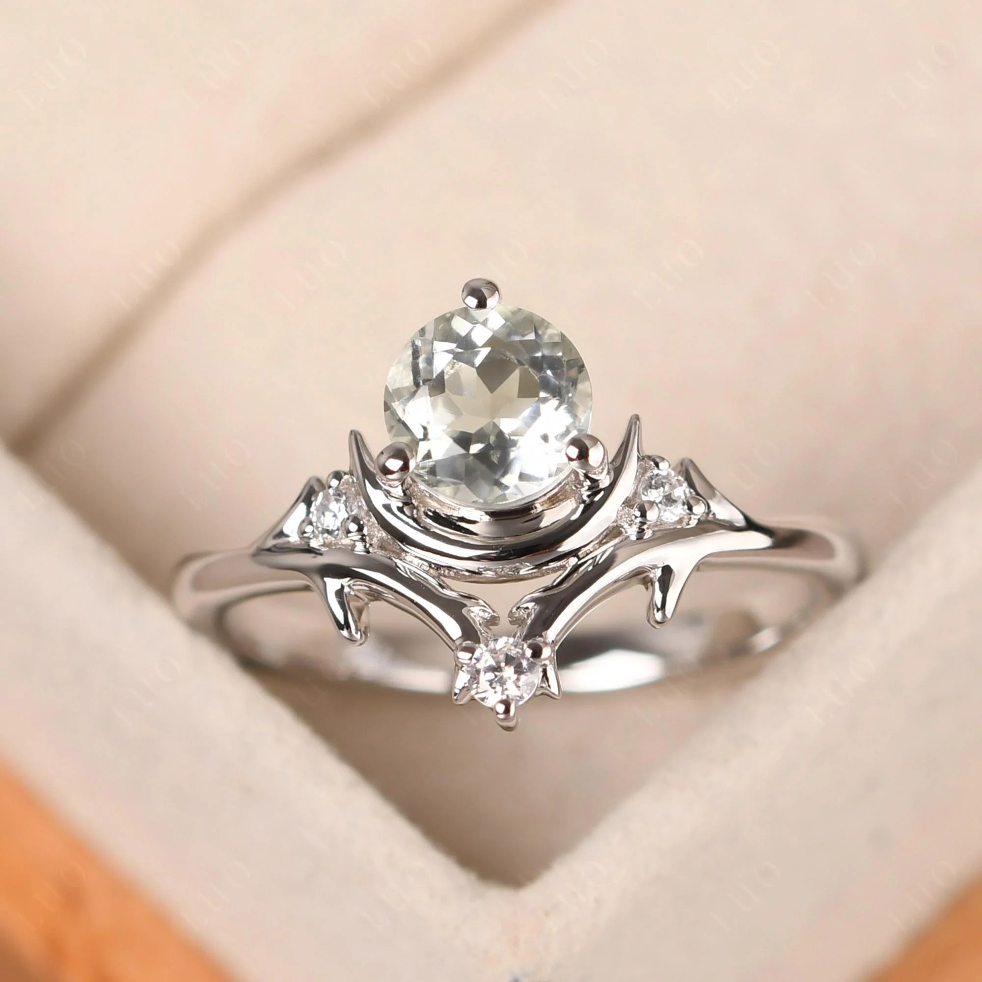 Green Amethyst Crescent Moon and Star Ring - Image 29