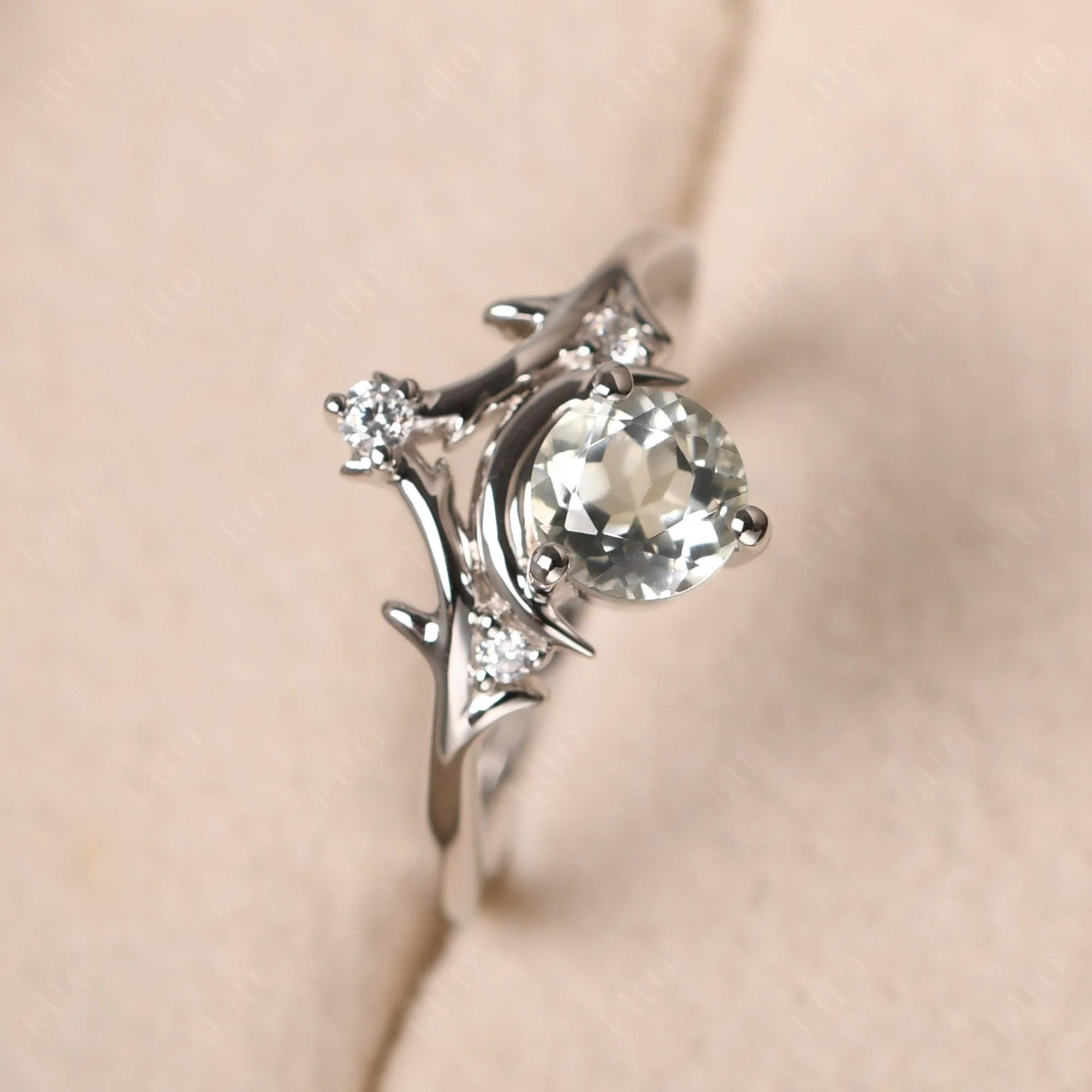 Green Amethyst Crescent Moon and Star Ring - Image 30