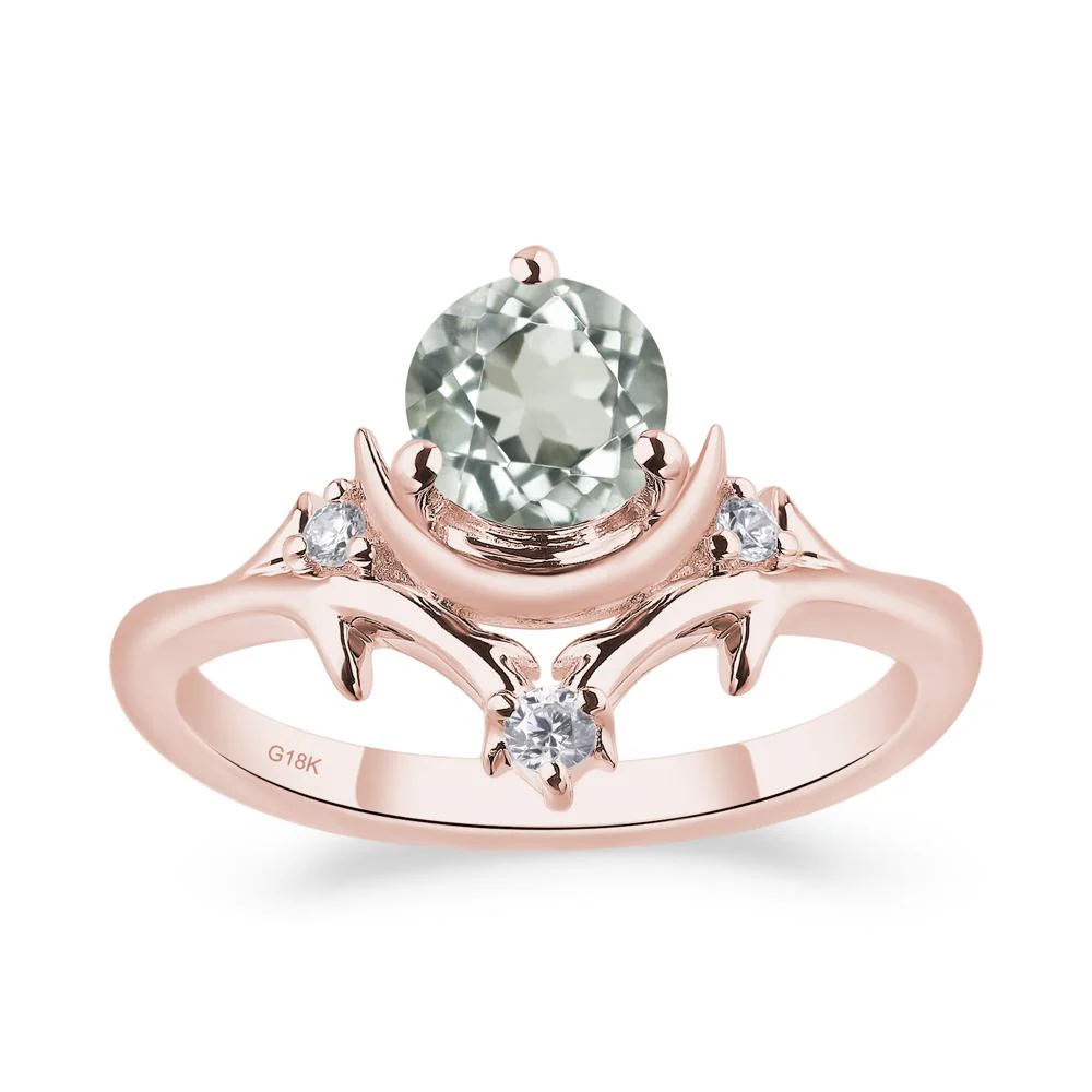 Green Amethyst Crescent Moon and Star Ring - Image 4