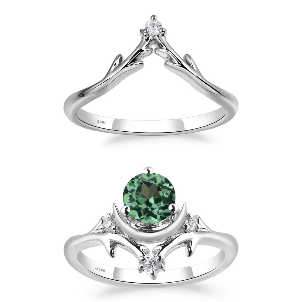 Green Sapphire Star and Moon Engagement Ring - Image 13