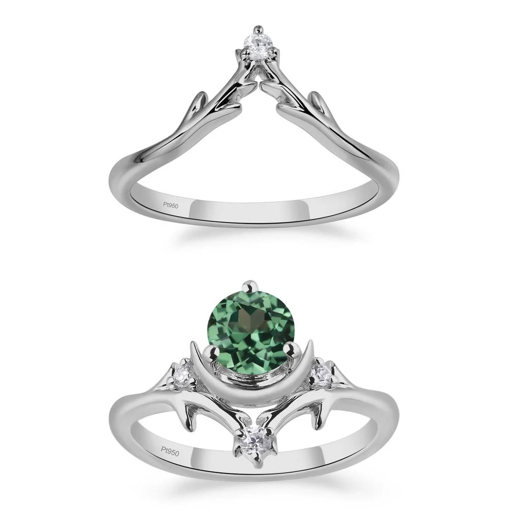 Green Sapphire Star and Moon Engagement Ring - Image 25