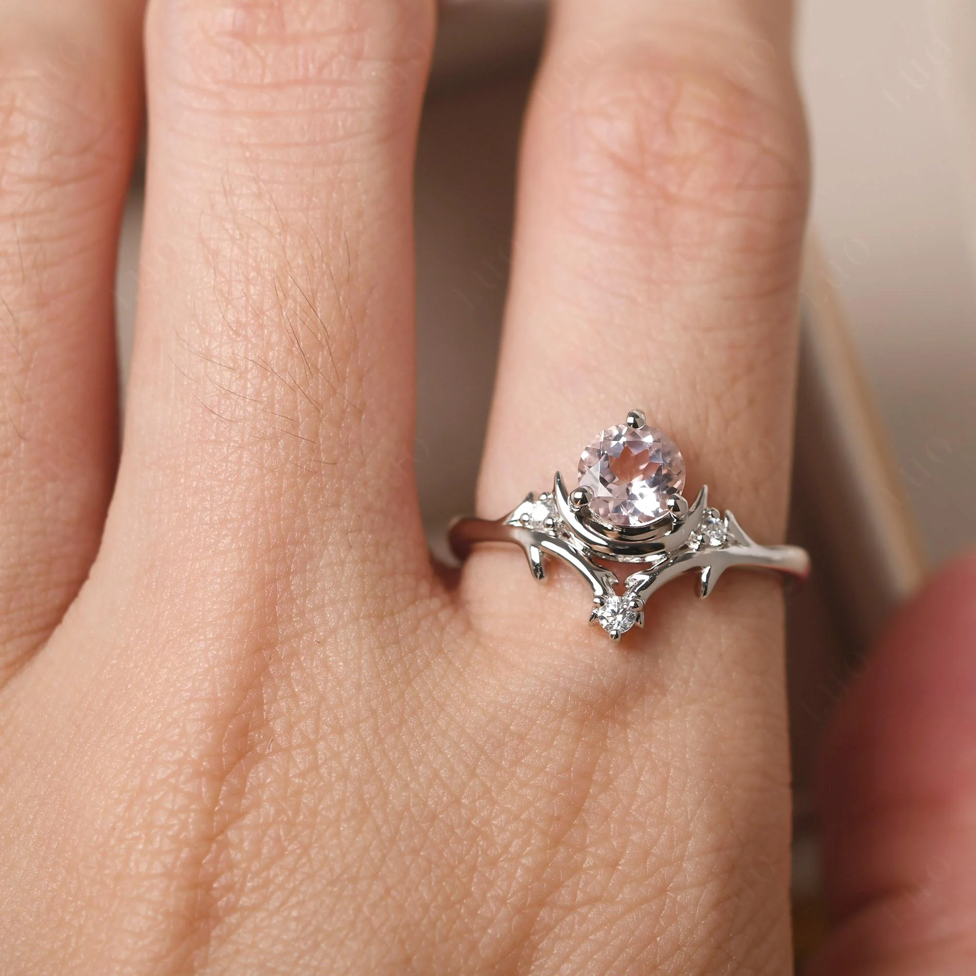 Morganite Crescent Moon and Star Ring - Image 33