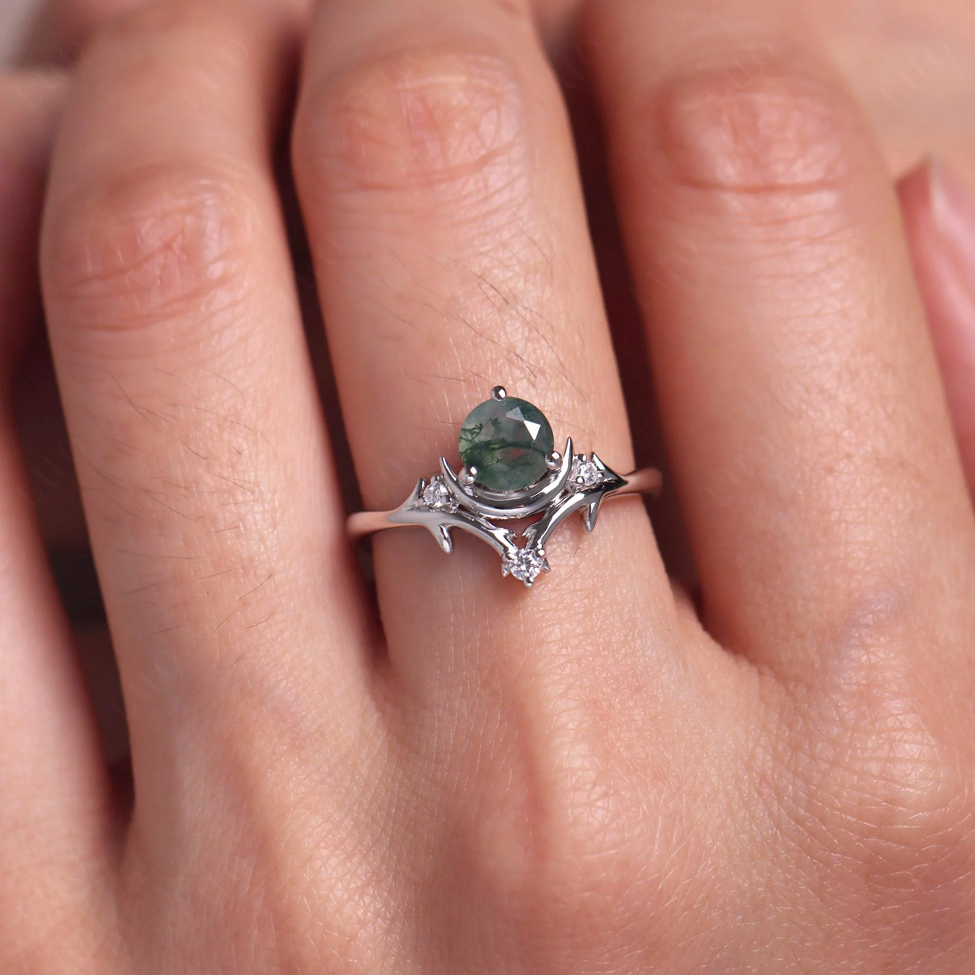 Moss Agate Ring with Moon and Star - Image 33