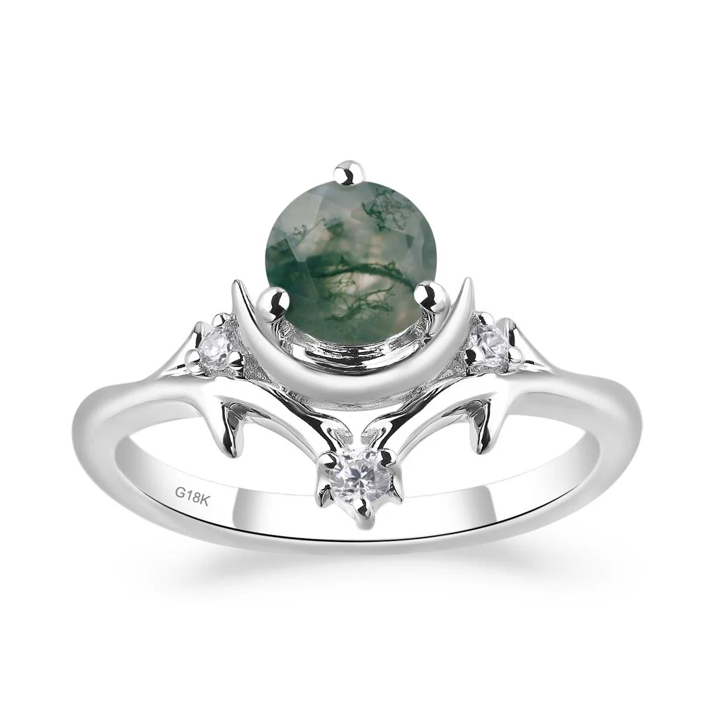 Moss Agate Ring with Moon and Star - Image 4