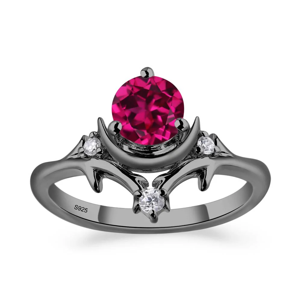 Ruby Crescent Moon and Star Ring - Image 5
