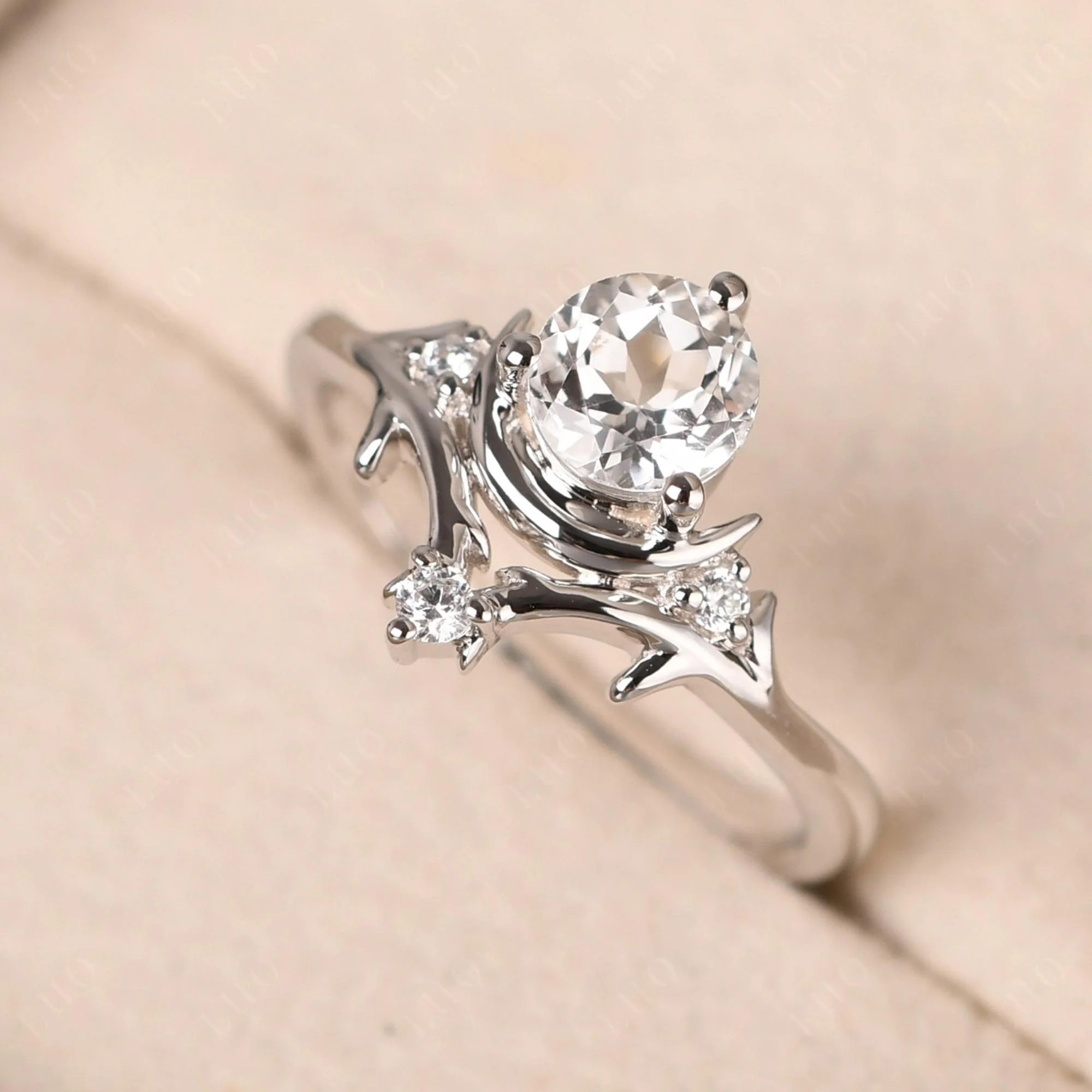 White Topaz Ring with Moon and Star - Image 30